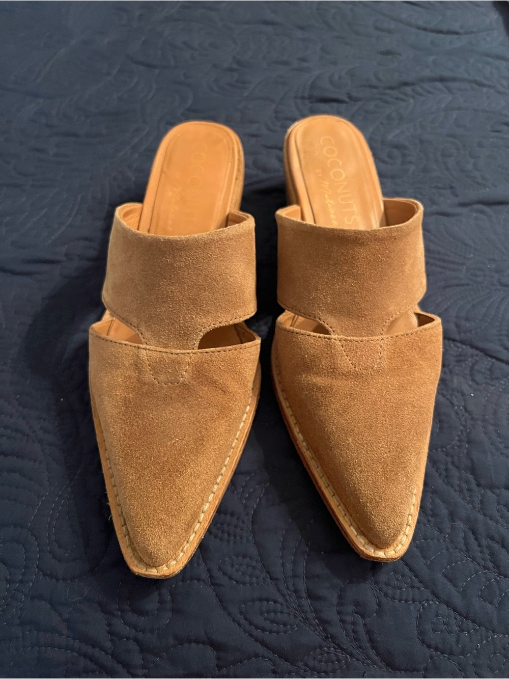 Coconuts by Matisse Tan Suede Pointed Double-Band Mules
